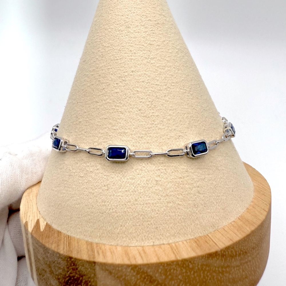 7” .925 Sterling Silver Multi Rectangle Shape Blu… - image 3